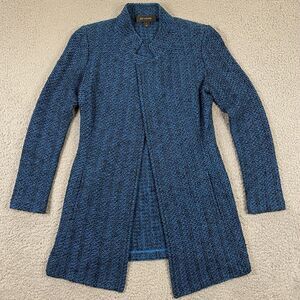 ST.‎ JOHN Cardigan Sweater Jacket size 2 Knit Wool Tweed Blue Black Open Front